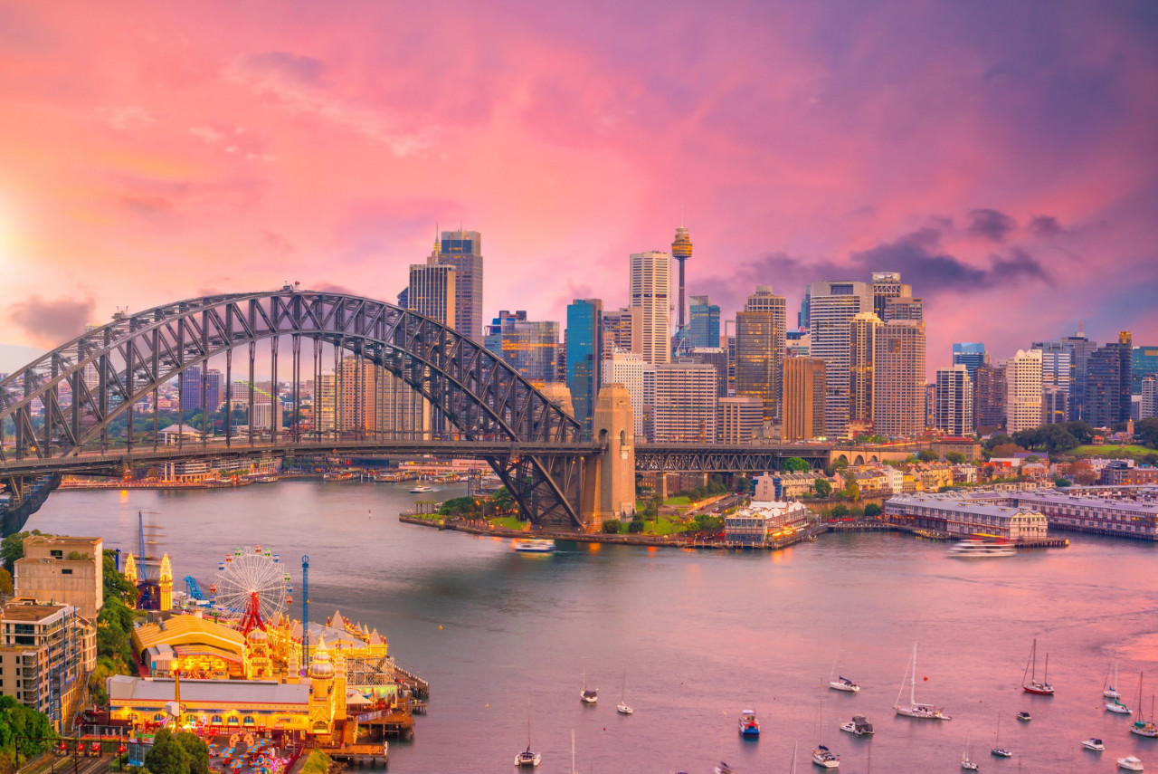 downtown sydney skyline australia twilight