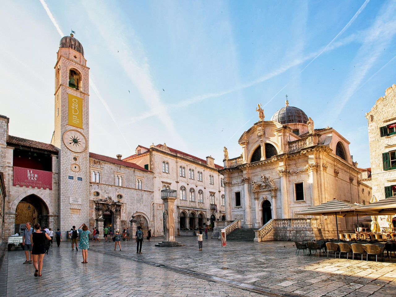 dubrovnik croatia august 20 2016 st blaise church belfry stradun street old city dubrovnik croatia people background