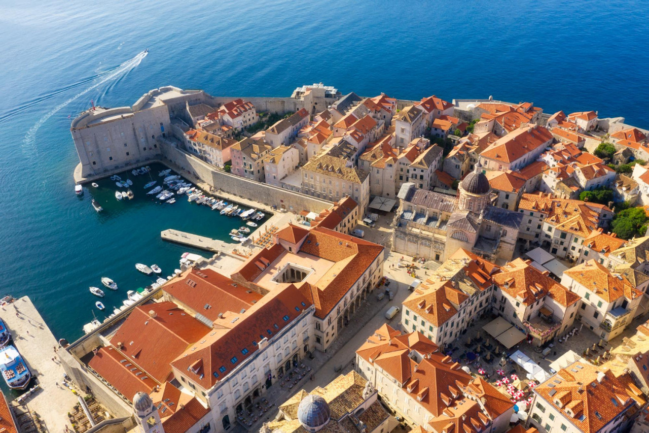 dudrovnik croatia aerial view old town vacation adventure town sea top view from drone old castle azure sea travel image