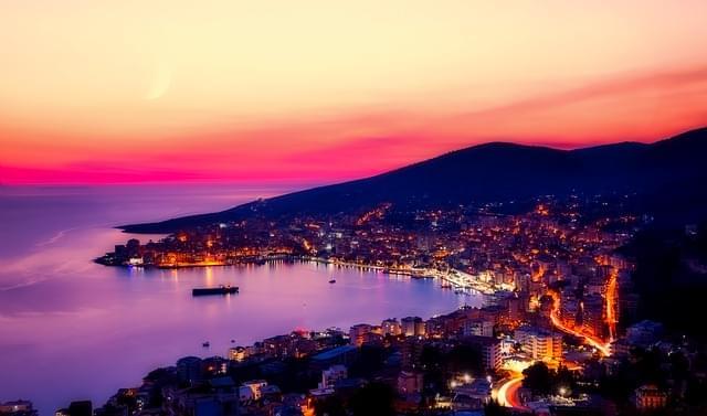 panorama al tramonto di Durazzo, Albania