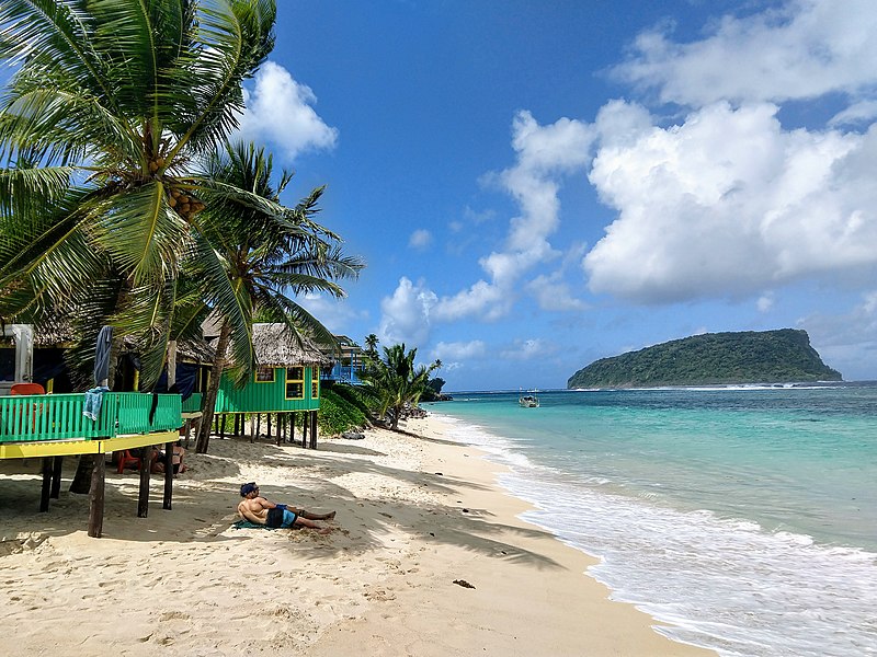 east view with fales taufua beach fales samoa