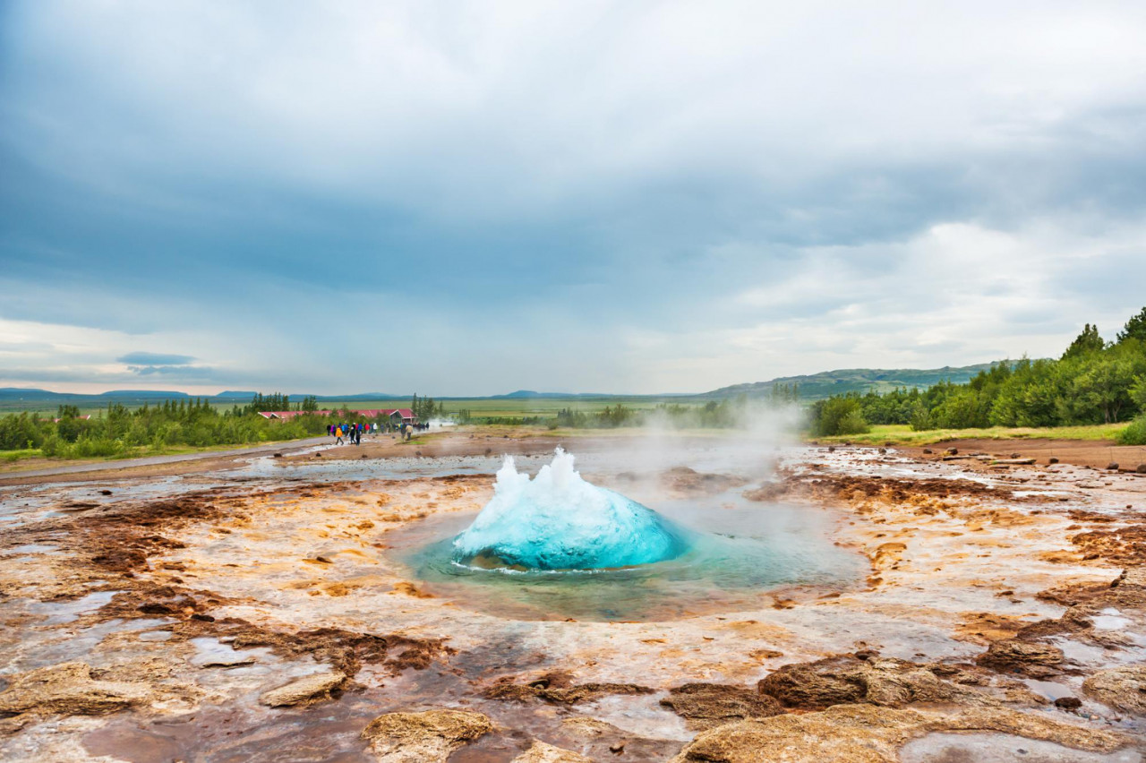 eruption of strokkur geysir golden circle route in iceland