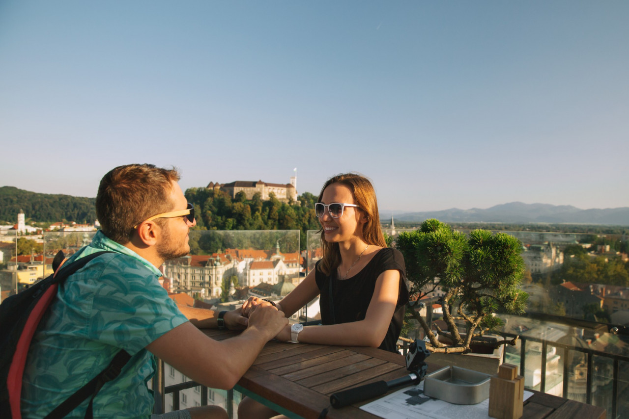 europe travel couple lovers cafe background ljubljana slovenia