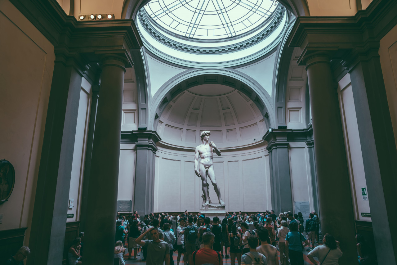 florence italy june 24 2018 panoramic view hall with sculpture is david by italian artist michelangelo created 1501 1504 academy fine arts florence