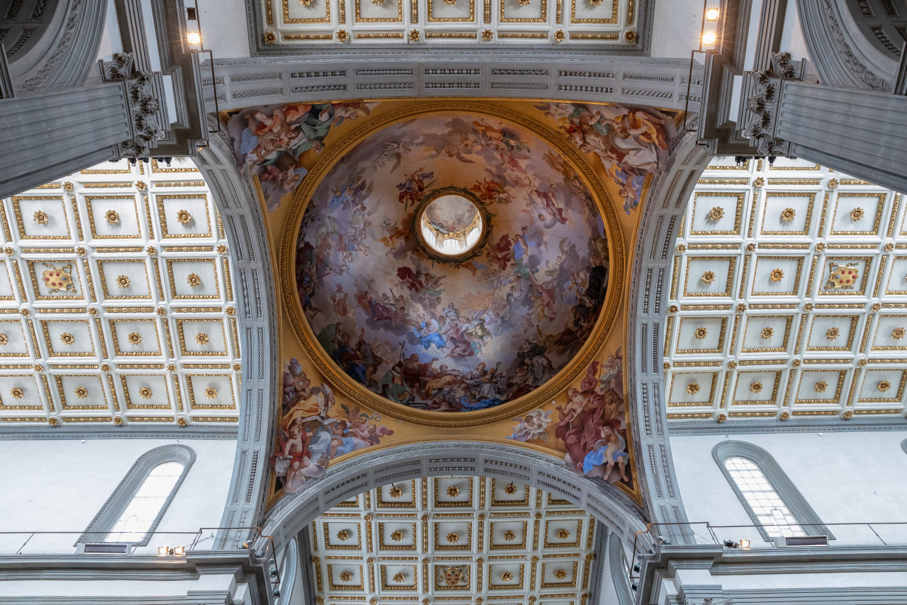 florence italy june 24 2018 panoramic view interior cupola basilica di san lorenzo basilica st lawrence is one largest churches florence