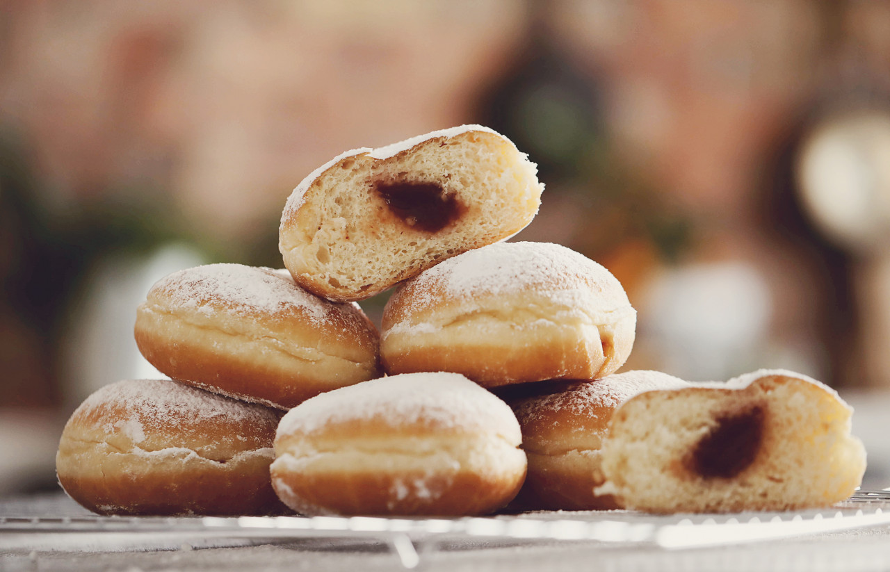 food freshly baked doughnuts table