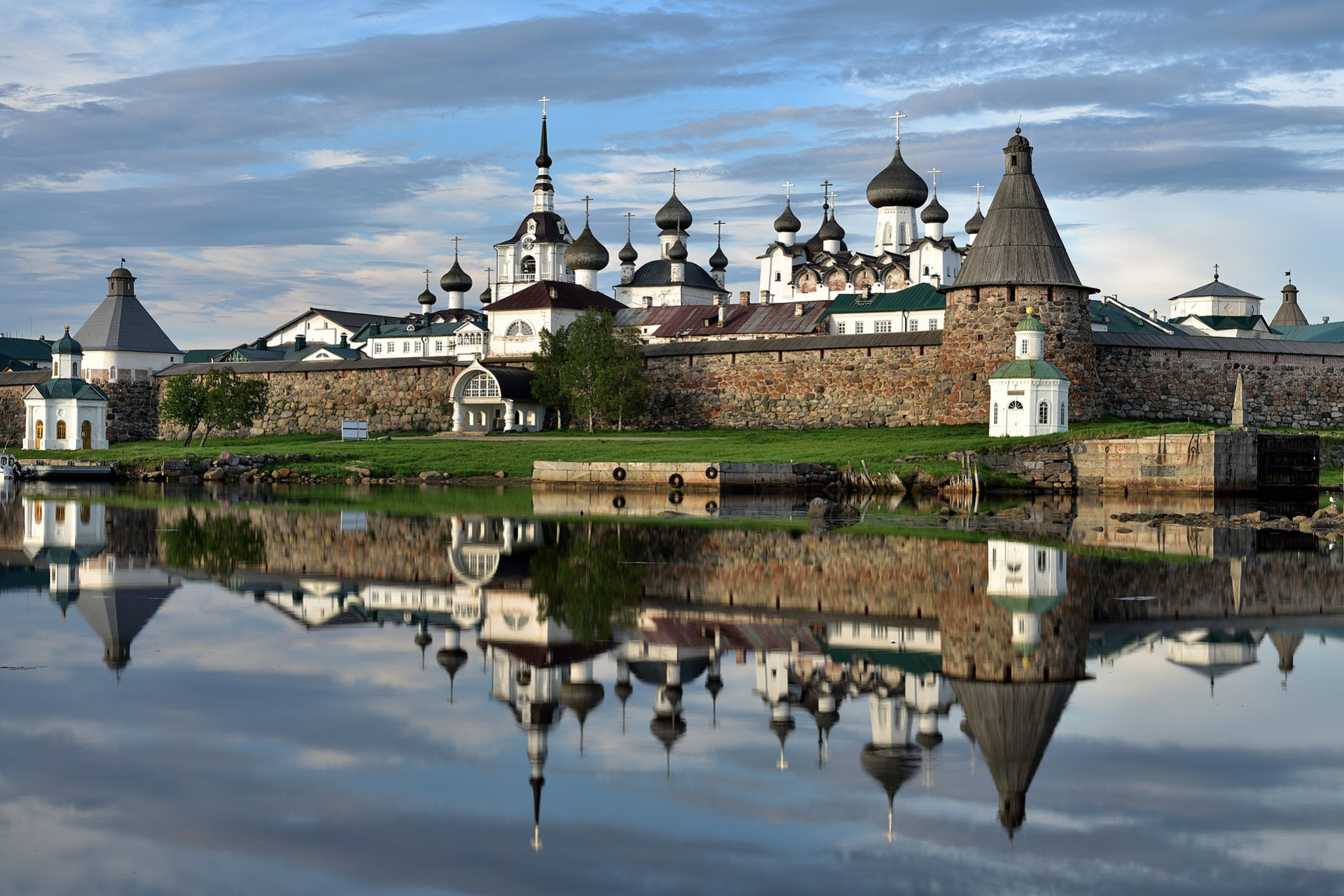 fortress wall and domes of the cathedrals of the solovetsky monastery