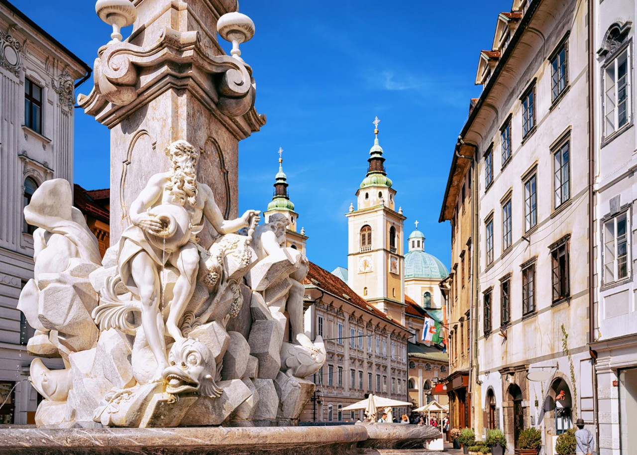 fragment robba fountain historical center ljubljana slovenia ljubljana cathedral background