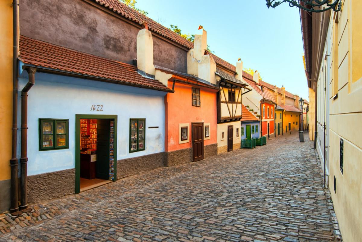 golden lane prague with number 22 where writer franz kafka lived