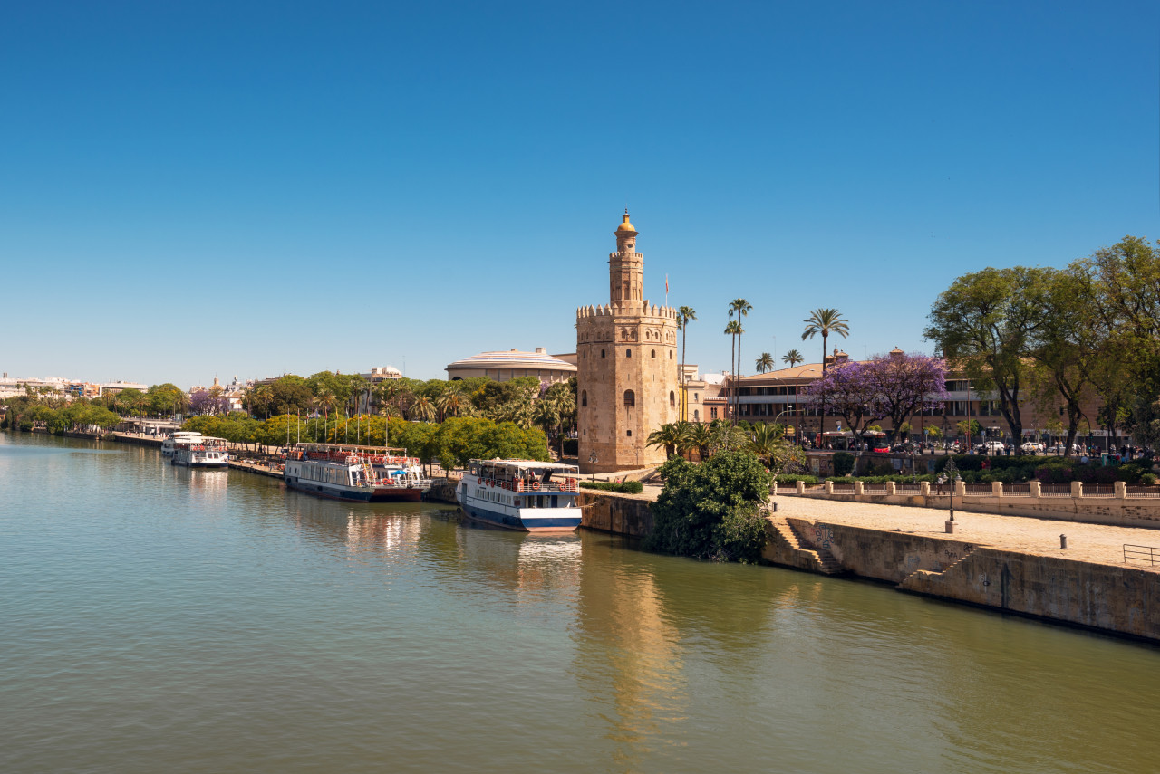 golden tower torre del oro along guadalquivir river seville andalusia spain