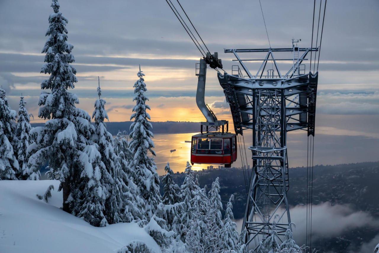 gondola during vibrant winter sunset