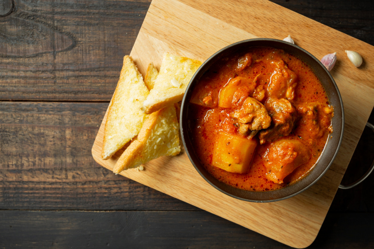 goulash soup on wood