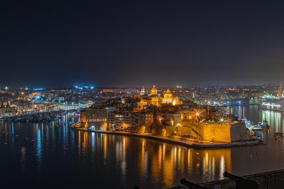 grand harbour illuminated at night malta