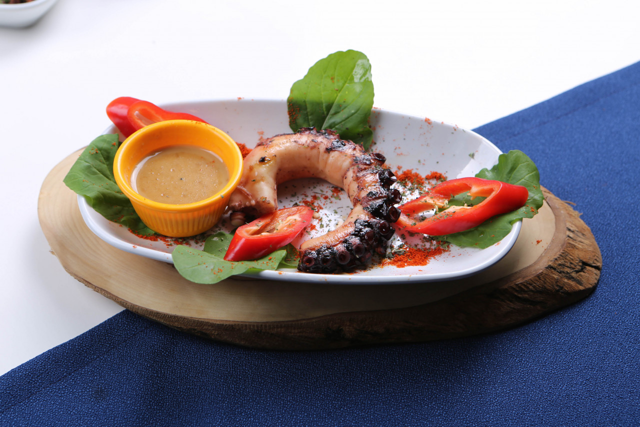 grilled galician octopus leg with sauce
