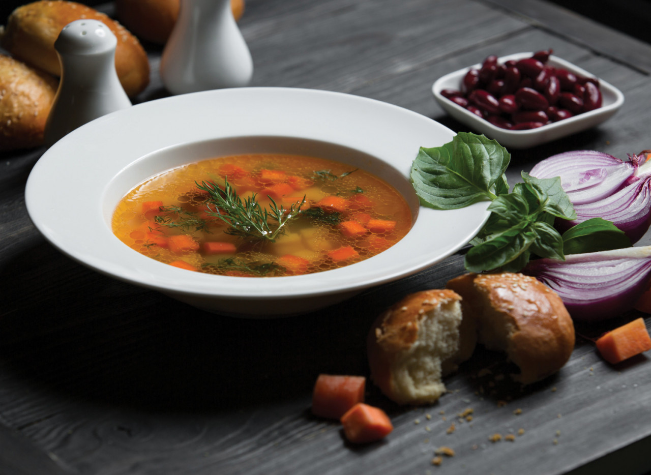healthy vegetable soub with carrots in broth
