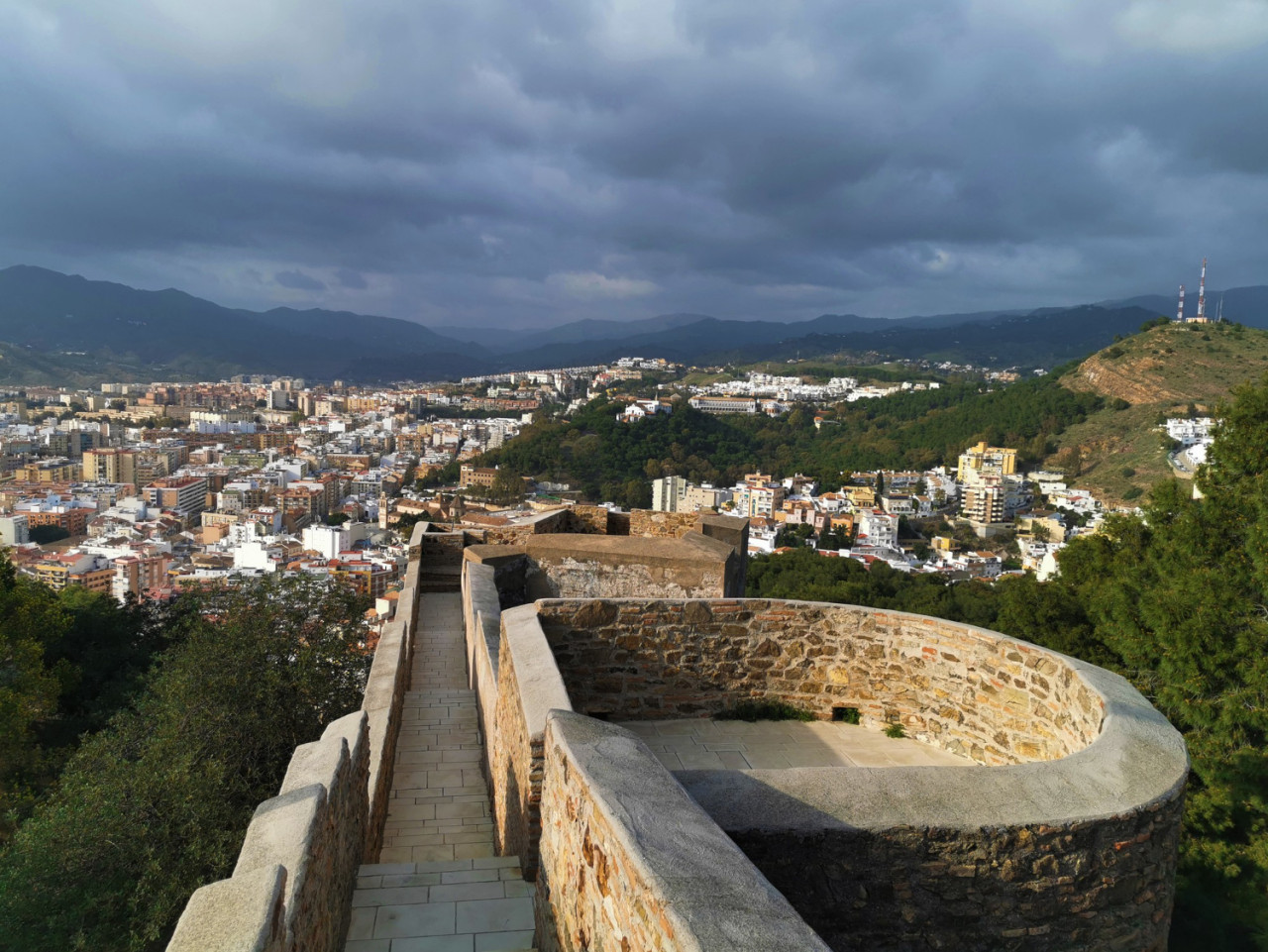 high angle view malaga city from gibralfaro castle