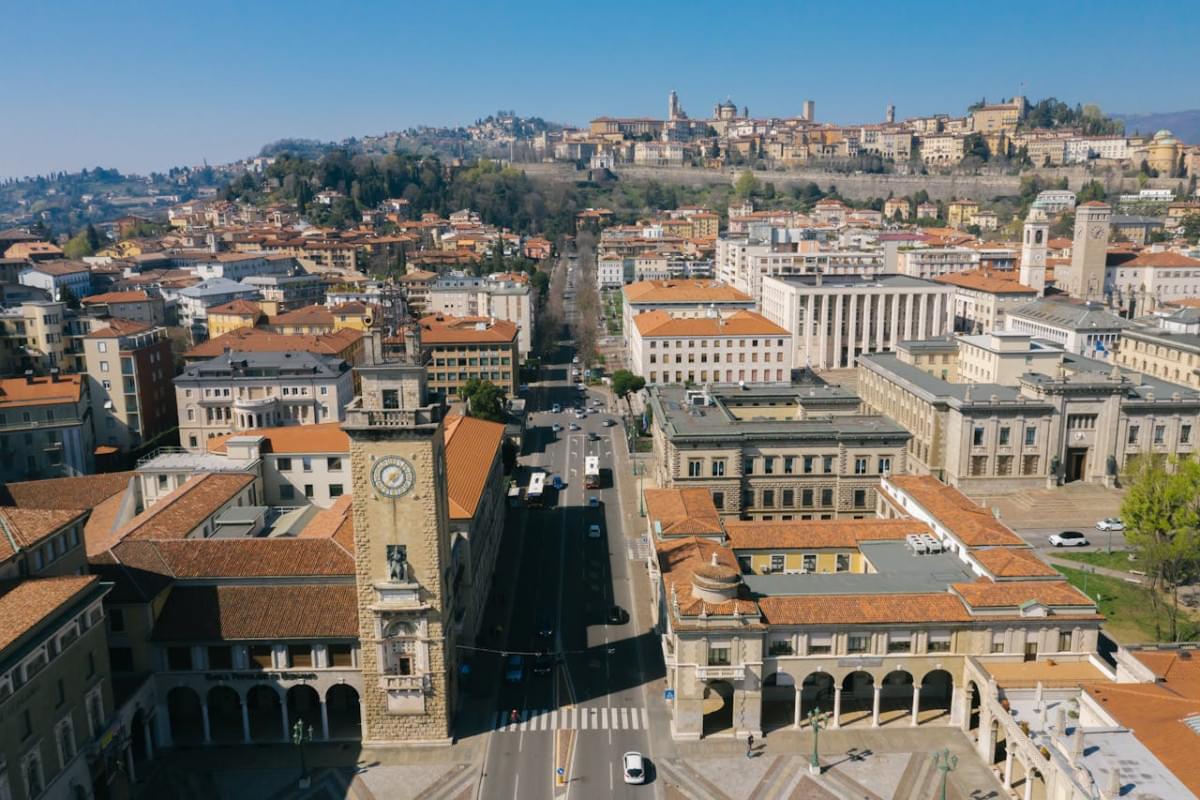 high angle view of bergamo cityscape