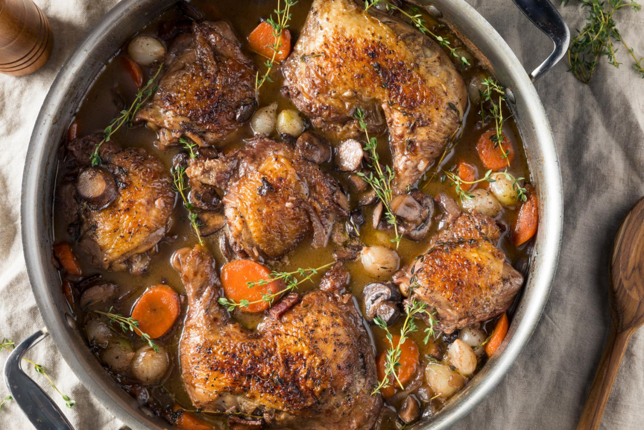 homemade french coq au vin chicken