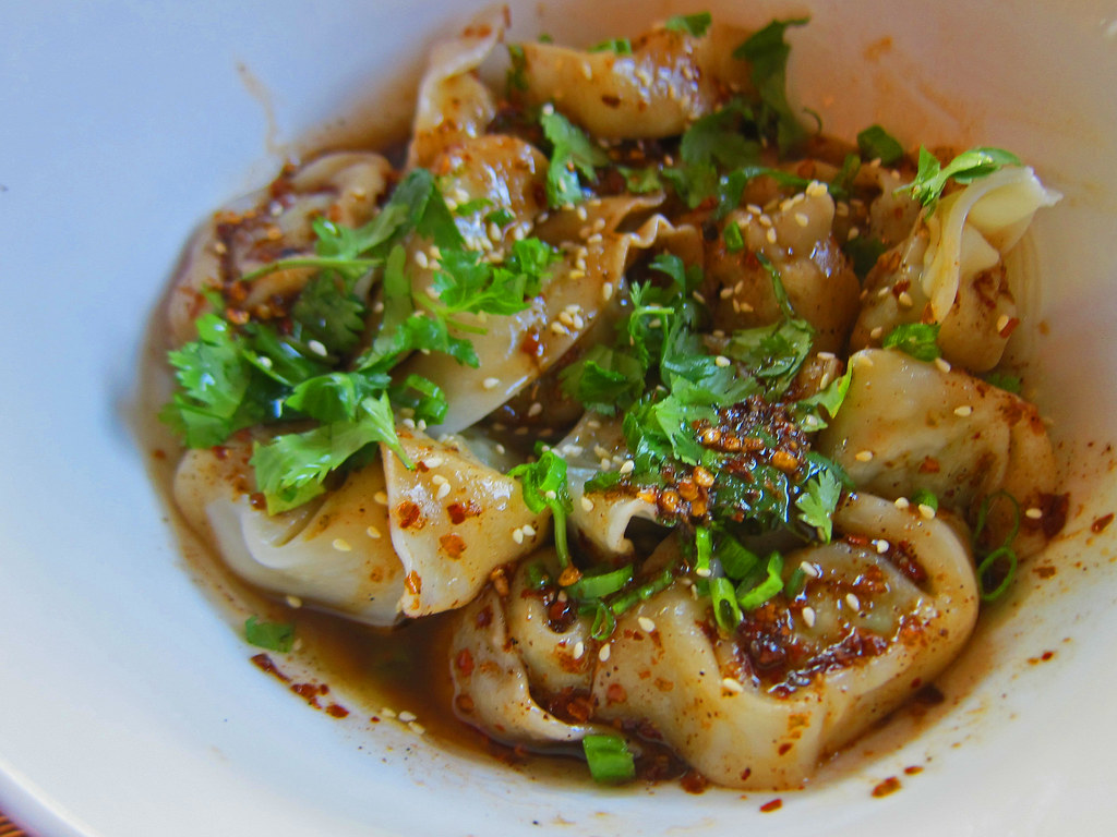 hong you chao shou won tons in hot sauce c e c e