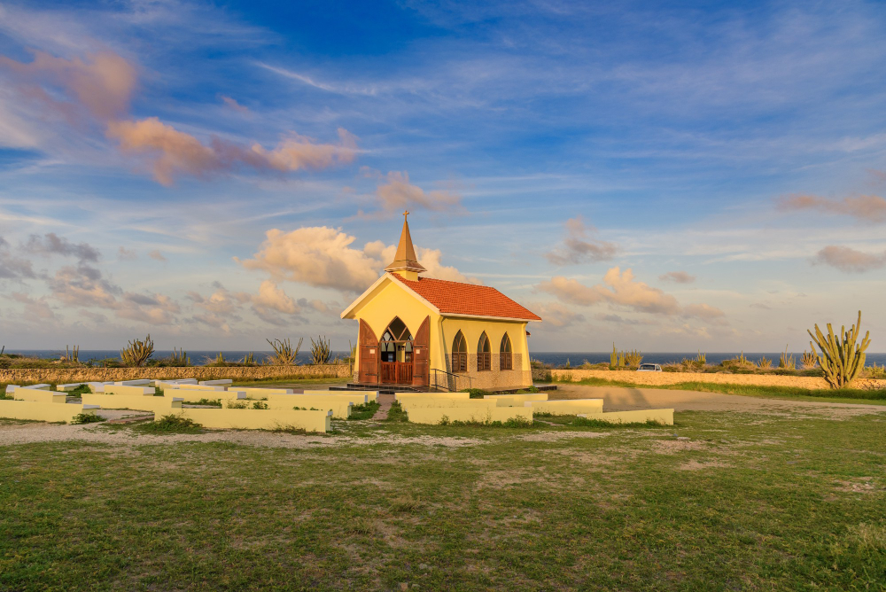 horizontal shot alto vista chapel located noord aruba beautiful sky