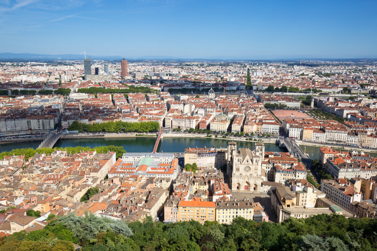 horizontal view lyon from top notre dame de fourviere