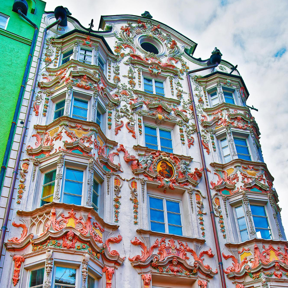 house helbling with baroque style facade innsbruck austria ornamental facade is decorated with sculpture decorative elements
