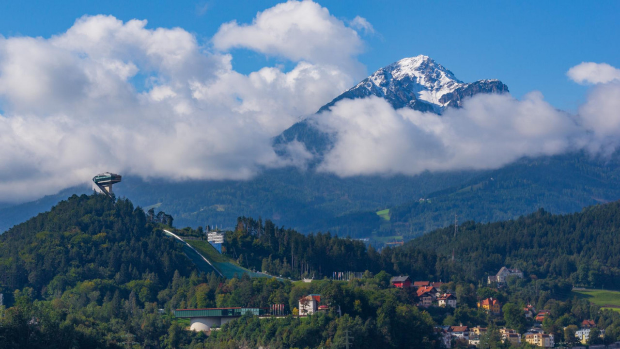 innsbruck austria view ski jump mountain background