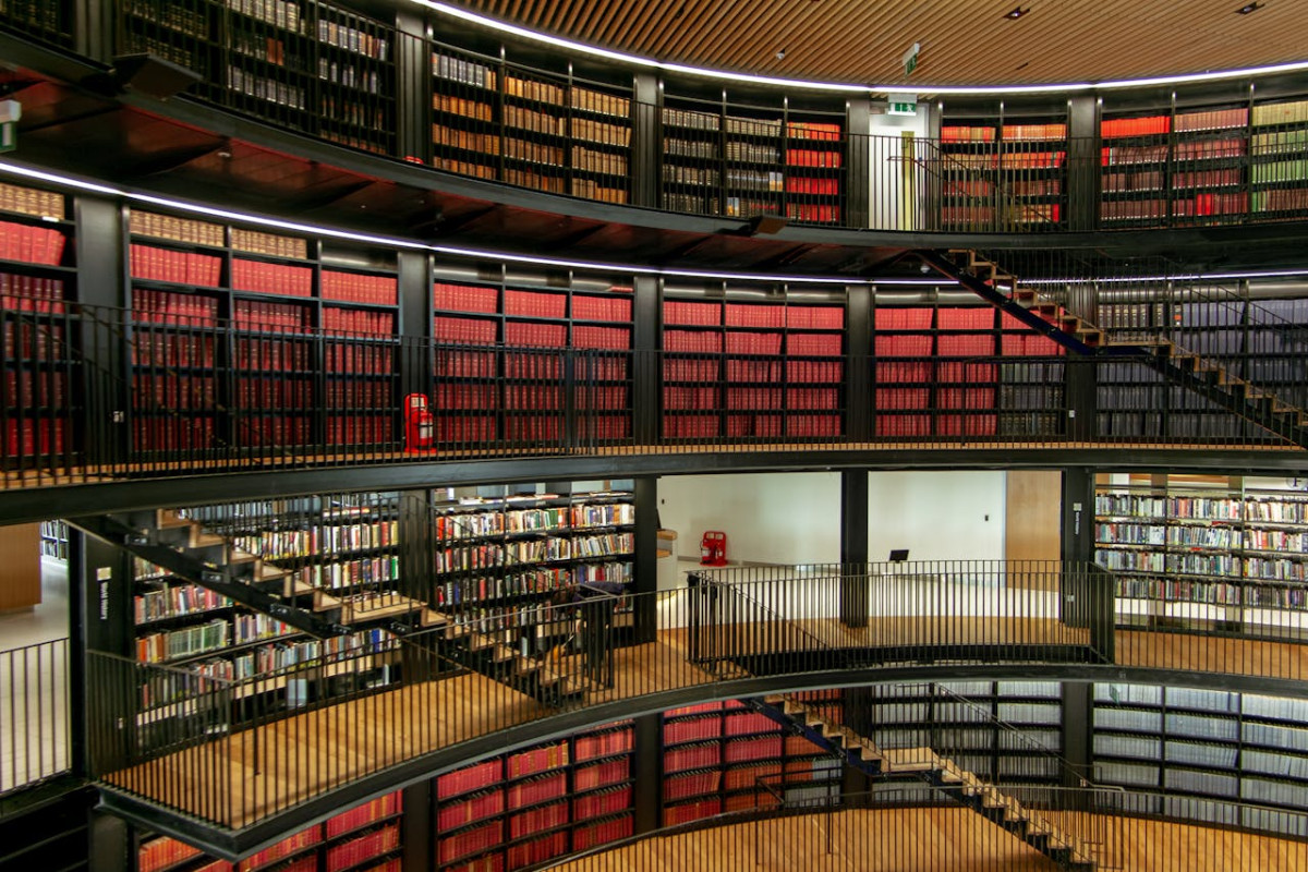 interior of library with bookshelves