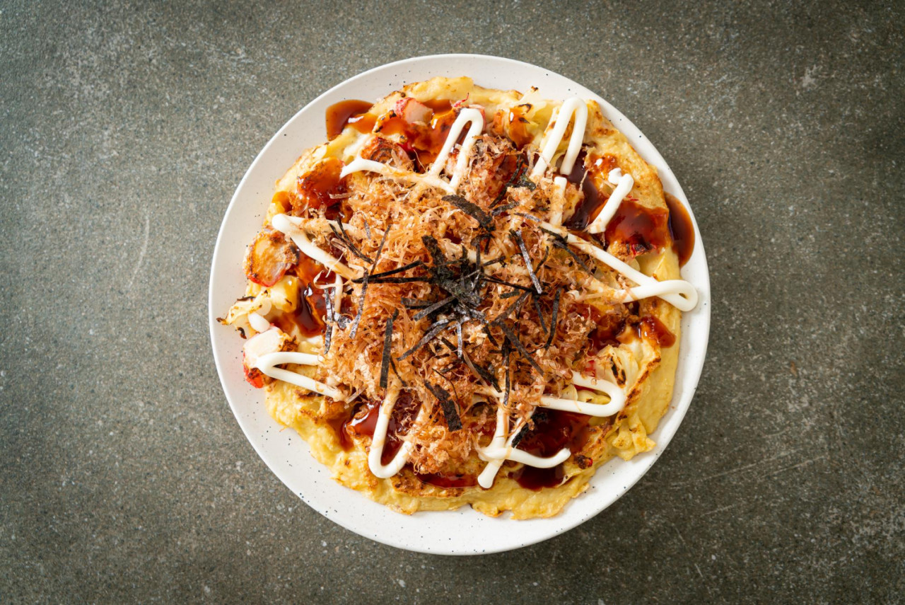 japanese traditional pizza that called okonomiyaki japanese food style