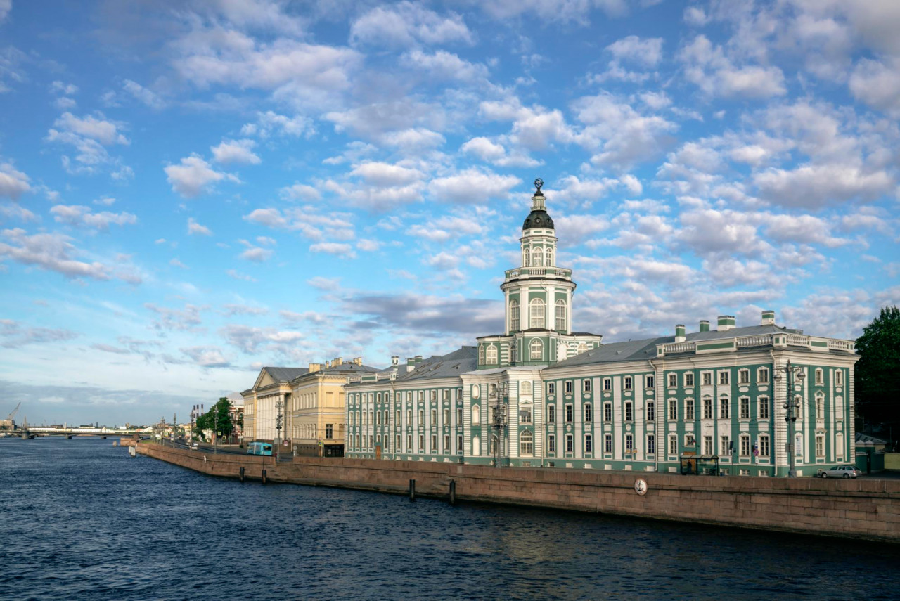 kunstkamera building university embankment neva river st petersburg russia