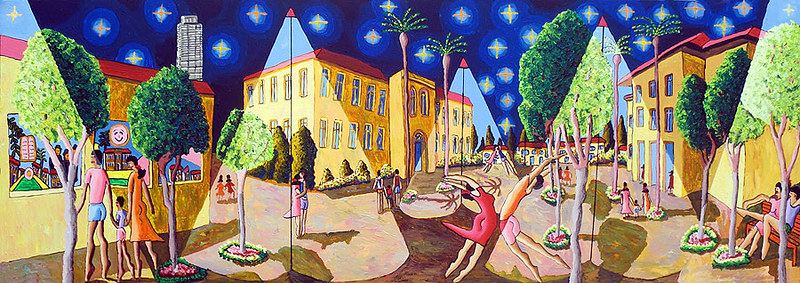 Opera d'arte Naif croata di Lackovic esposta nel museo di Zagabria, stile artistico tradizionale.