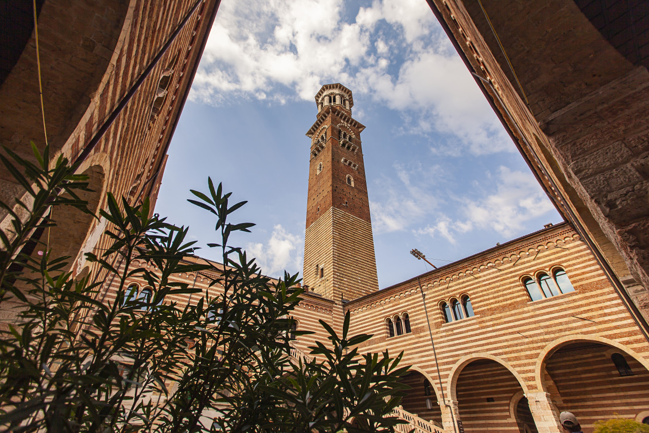 lamberti tower seen from piazza dei signori verona italy