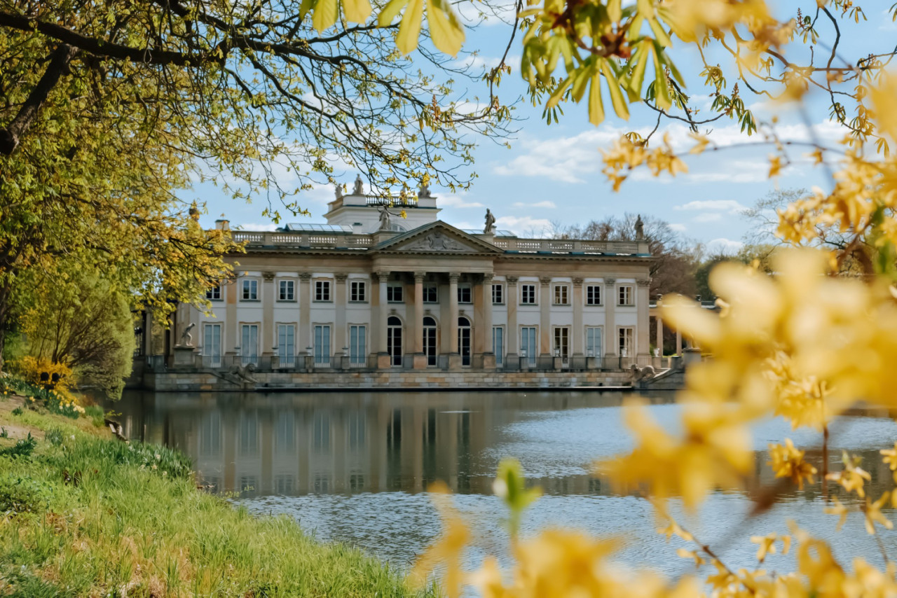 lazienki royal palace spring warsaw poland