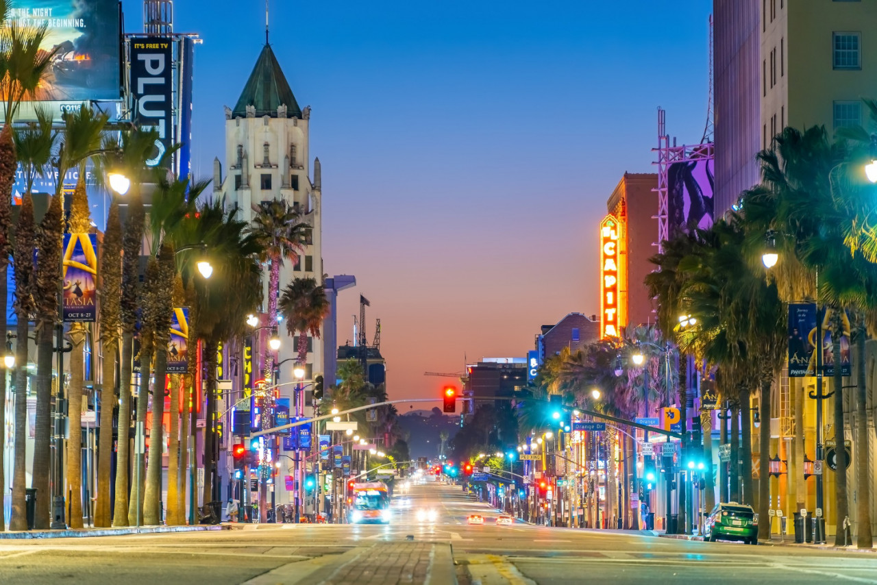 los angeles usa october 19 2019 view world famous hollywood boulevard district los angeles california usa twilight