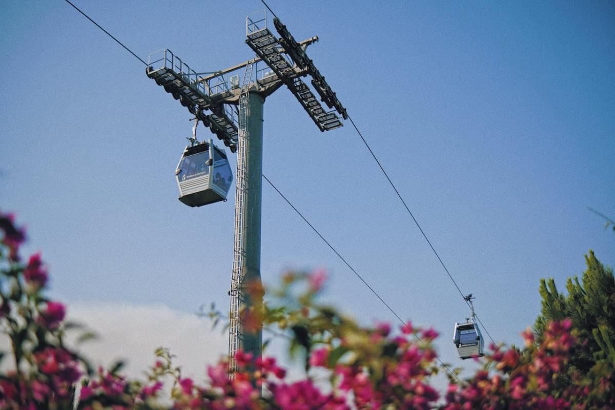 low angle shot of teleferic cable cars