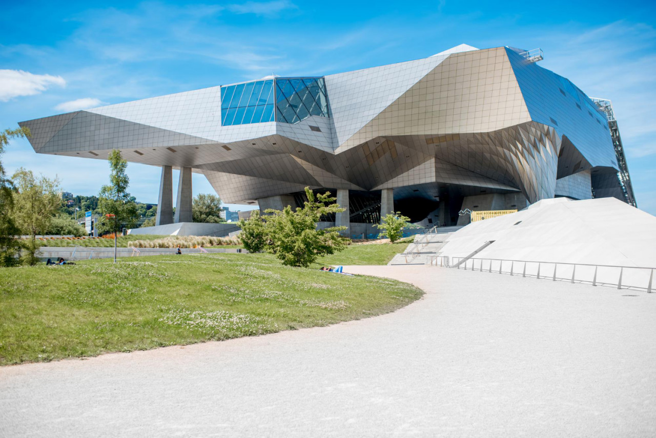 lyon france may 21 2017 musee des confluences is science anthropology museum which opened 20 december 2014 confluence rhone lyon france