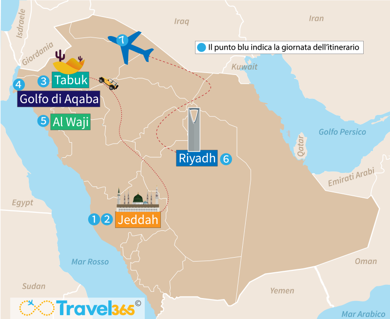 mappa arabia saudita itinerario 7 giorni 1