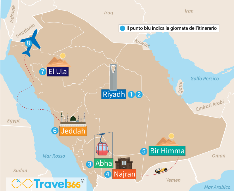 mappa arabia saudita itinerario 8 giorni 1