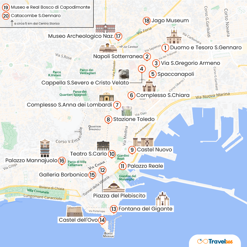 mappa attrazioni monumenti napoli