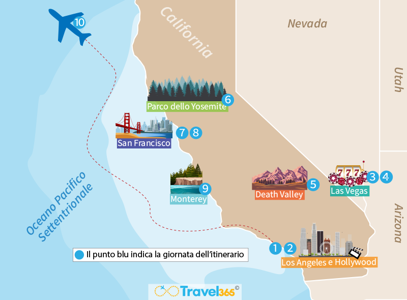 mappa california itinerario 10 giorni