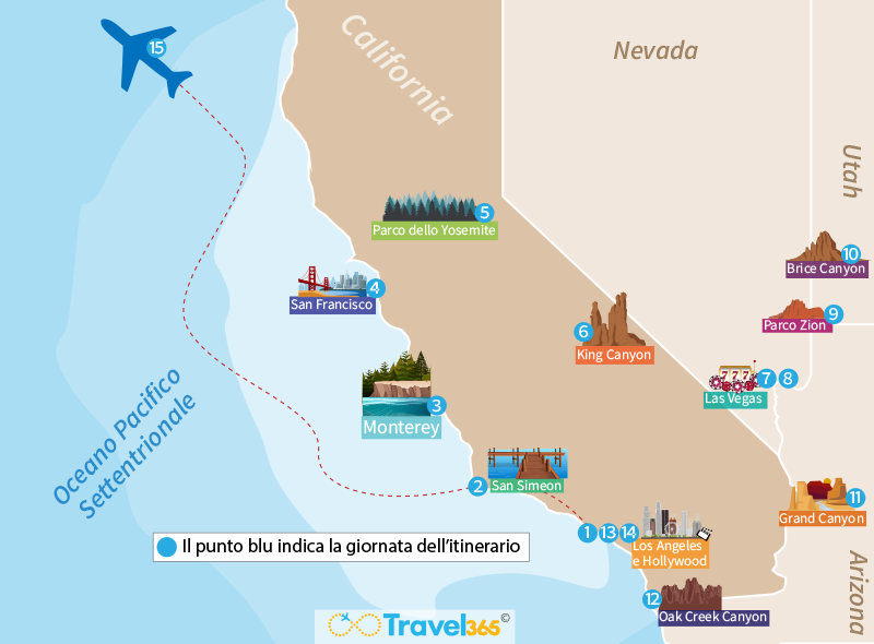 mappa california itinerario 15 giorni