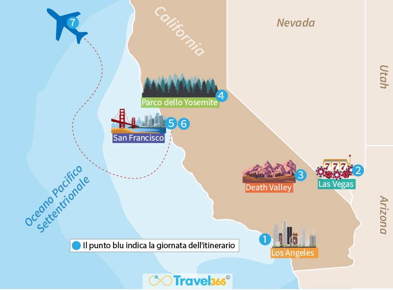 mappa california itinerario 7 giorni