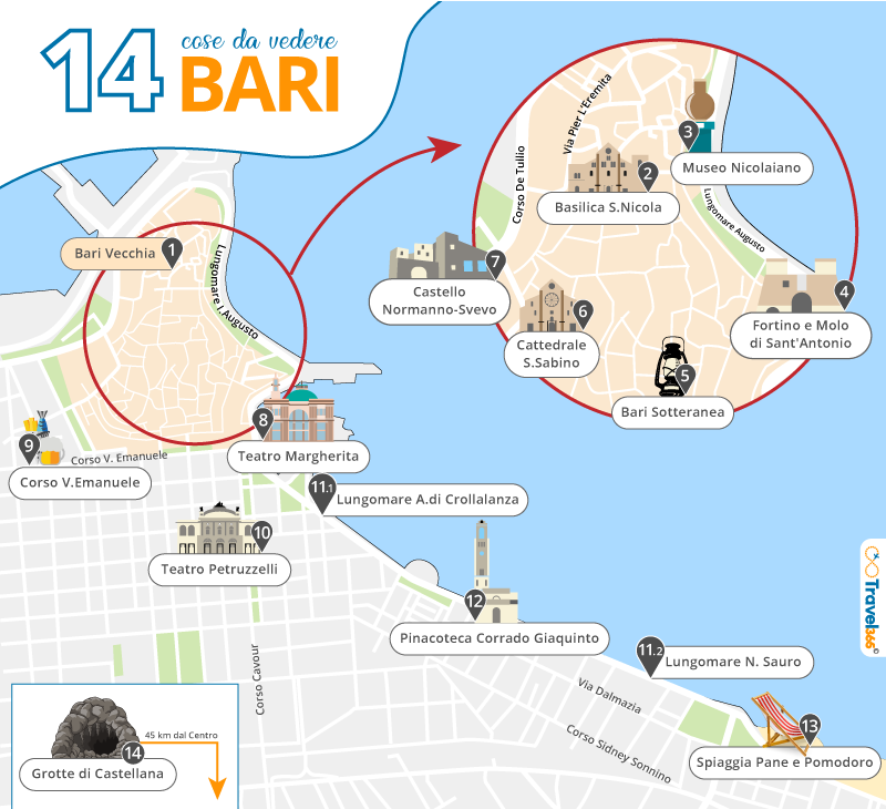 mappa cosa vedere bari monumenti