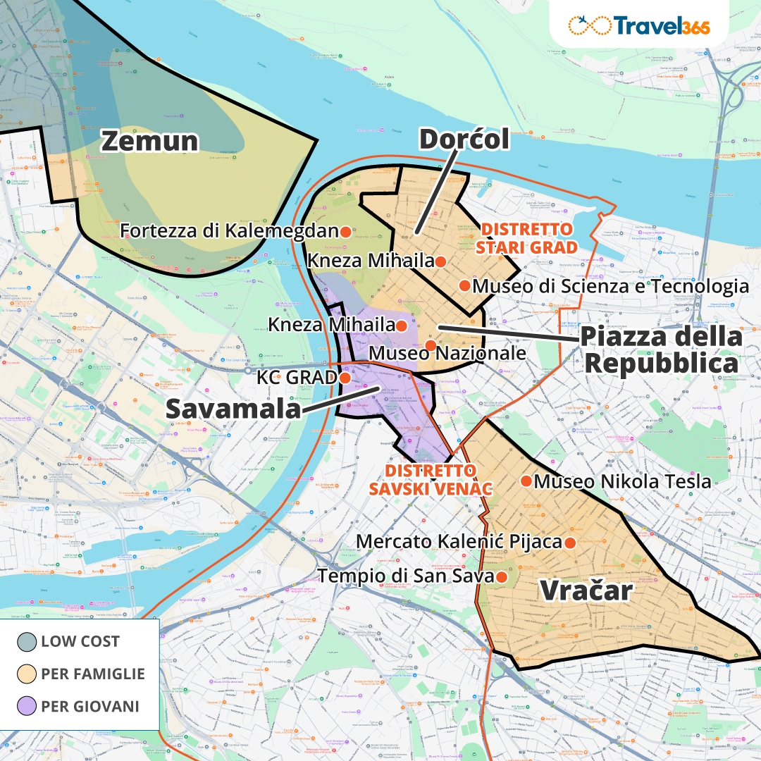 mappa dove dormire belgrado