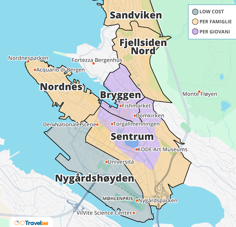 mappa dove dormire bergen