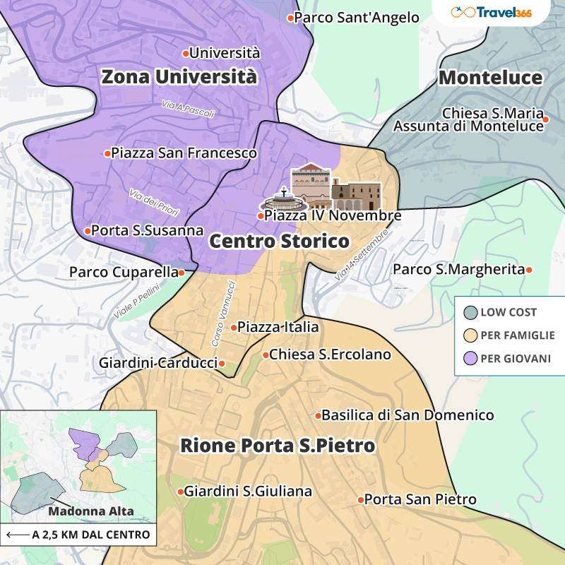 mappa dove dormire perugia