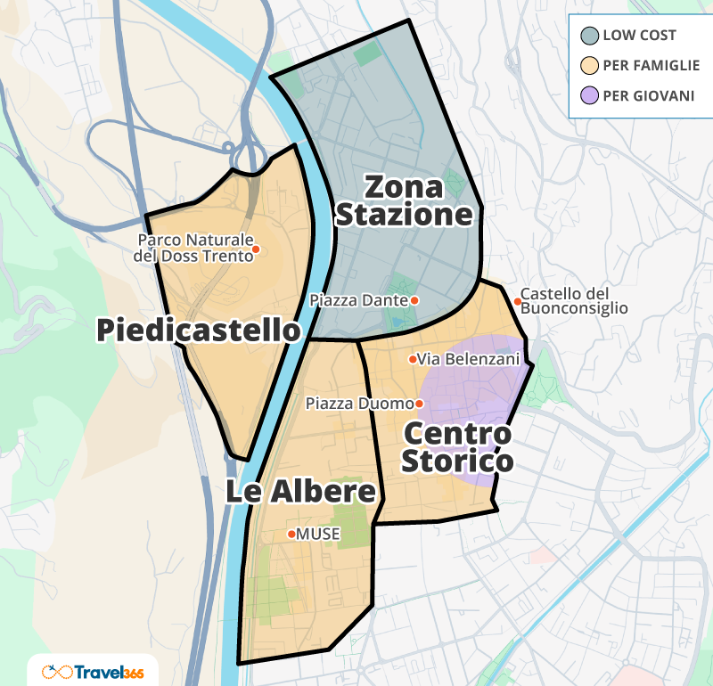 mappa dove dormire trento
