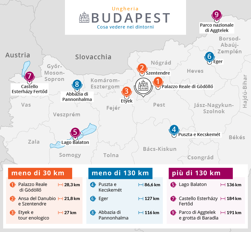 mappa escursioni dintorni budapest