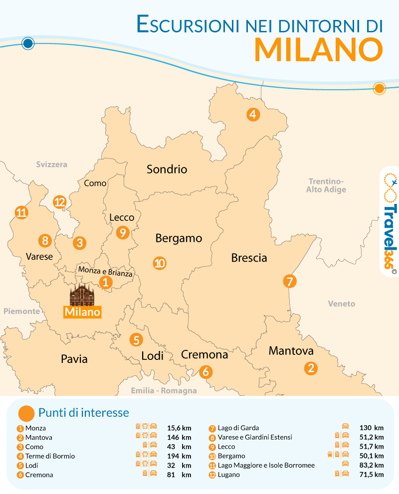 Cosa vedere nei dintorni di Milano - mappa delle escursioni
