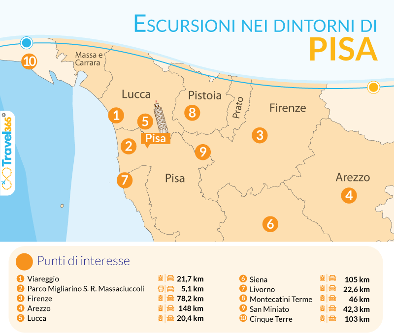 Cosa vedere nei dintorni di Pisa - mappa delle escursioni